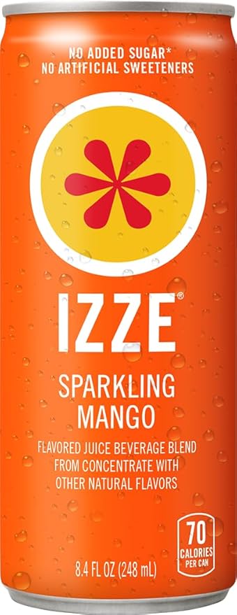IZZE Sparkling Water Juice Beverage Blend Dawn Variety Pack Mango Clementine Strawberry Pomegranate No Sugar Added 8.4 FL OZ (Pack of 48)