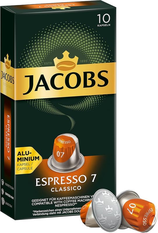 Jacobs Espresso 7 Classico 10x10 CAPSULES Coffee Capsules Compatible with (057 USD/1 CAP)