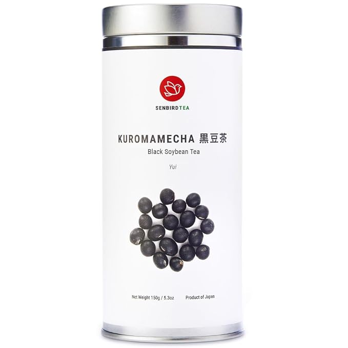 Senbird Premium Kuromamecha - Japanese Black Soybean Tea - From Hokkaido Japan - Loose Leaf Kuromame in Airtight Tea Tin (5.3oz/150g)