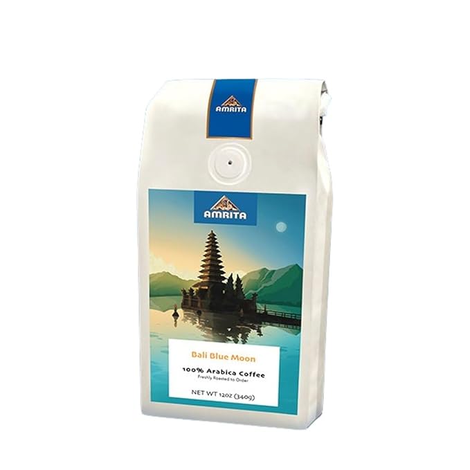 Bali Blue Moon Kintamani - Dark - Roasted by Amrita Certified Pure - Freshly Ground Coffee - 2 Pound Bag