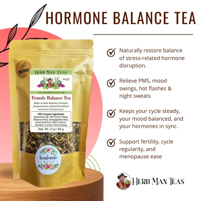 FEMALE HORMONE BALANCE TEA - Balances female and adrenal hormones formulated by master herbalist Khabir -100% Organic Non-GMO