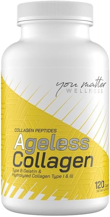 Ageless Collagen – Hydrolyzed Collagen Supplement for Hair Skin Nails &amp Bone Support – Promote Skin Elasticity &amp Healthy Aging – 120 Caps YMW