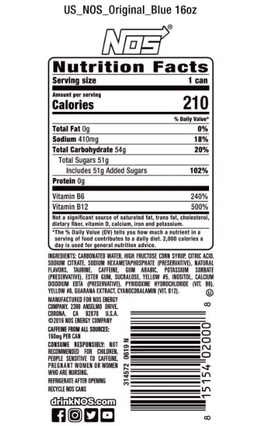 NOS High Performance Energy Drink 16 oz. cans 24 pk. A1
