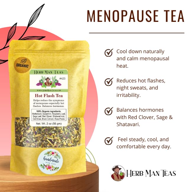 MENOPAUSE TEA – Natural Support for Hot Flashes – Formulated by Master Herbalist Khabir – Organic Loose-Leaf Herbal Blend – Caffeine-Free Non-GMO No Additives