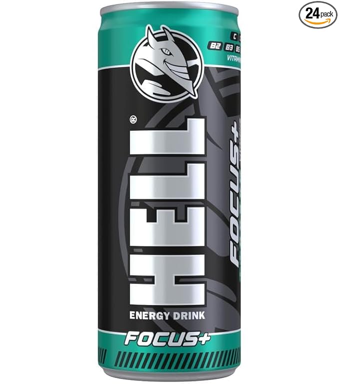 HELL FOCUS Energy Drink | 32 mg/100 ml Caffeine | Vitamins B3 B5 B6 B12 | No Preservatives | Environmentally Friendly Packaging | 24 x 250ml | Compatible with HELL Energy