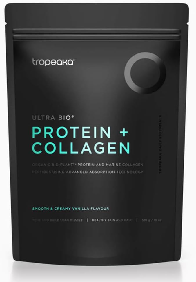Tropeaka Collagen Protein Powder for Smoothies &amp Shakes - Creamy Vanilla - Clean Protein &amp Marine Collagen Peptides for Skin Hair &amp Nails Dairy Free Gluten Free Non-GMO 18oz (17 Servi