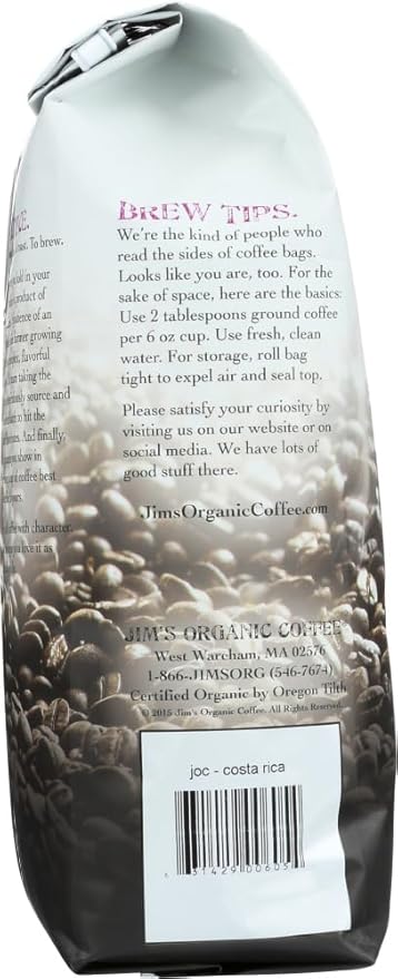 Jim's Organic Coffee - Whole Bean - Costa Rican - Case of 6 - 12 oz.