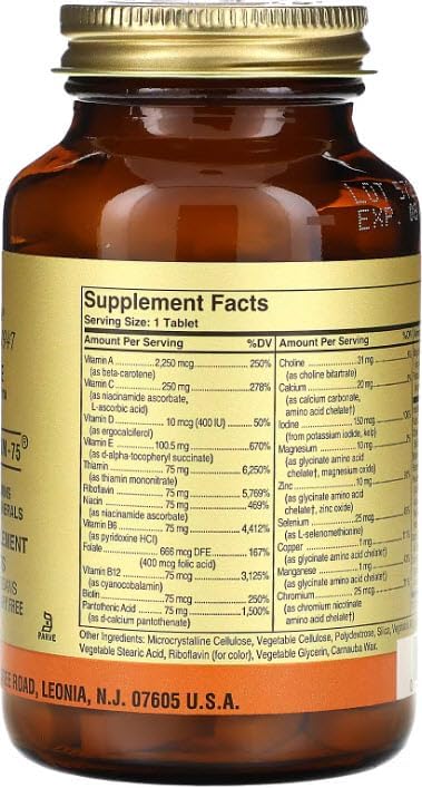 Solgar Iron-Free Formula VM-75 90 Tablets - Multivitamin with Chelated Minerals - Vitamin A B6 B12 C D E - Biotin Magnesium Calcium Zinc - Vegan Gluten &amp Dairy Free Kosher - 90 Servings