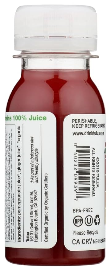 Tulua Ginger Shots - Organic Cold Pressed Ginger and Pomegranate Juice 12-Pack