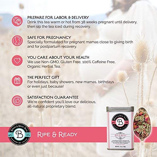 Birds &amp Bees Teas - Red Raspberry Leaf Tea Pregnancy Ripe &amp Ready Organic Third Trimester Tea to Prepare Your Body for Labor and Birth - 40 Servings 5.0 oz