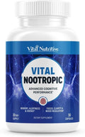 Vital Nootropic 12-in-1 Brain Supplement for Memory Focus &amp Energy Support – L-Tyrosine Bacopa Rhodiola Caffeine B Vitamins – Cognitive Balance Capsules for Men &amp Women-30 Days Supply