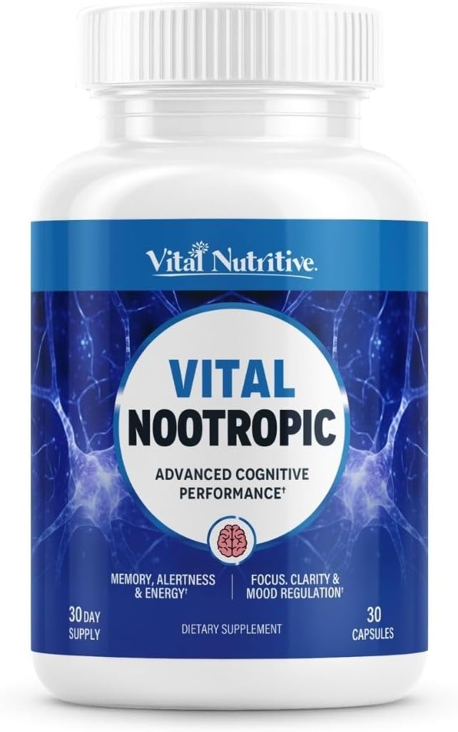 Vital Nootropic 12-in-1 Brain Supplement for Memory Focus &amp Energy Support – L-Tyrosine Bacopa Rhodiola Caffeine B Vitamins – Cognitive Balance Capsules for Men &amp Women-30 Days Supply