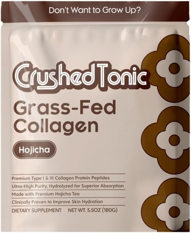 Crushed Tonic Bovine Collagen Powder Korean Beauty Drink with Hydrolyzed Collagen Peptides for Skin Hair &amp Nails | Gluten-Free Halal &amp Kosher (Hojicha 30 Servings (150 g) Pouch)