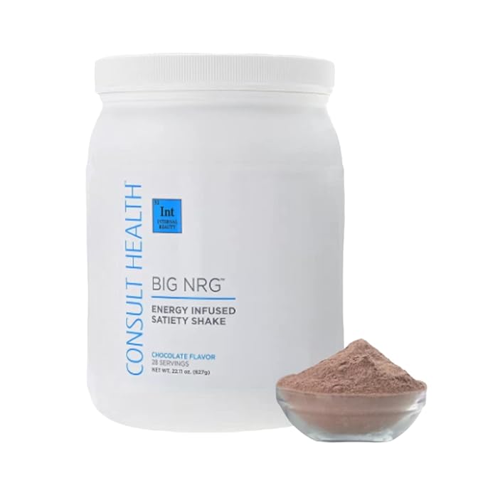 Consult Health BIG NRG Energy Infused Satiety Shake - Chocolate Flavor – Energy Infused Powder Shake Mix – Helps Bridge Hunger-gap Between Meals - Green Tea Leaf and Red Orange Extract - 22.11 oz. (1p