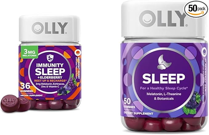 OLLY Sleep Immunity Melatonin Gummy with Elderberry Vitamin C Zinc Echinacea 36 Count Sleep Gummy with Melatonin L-Theanine Chamomile 50 Count