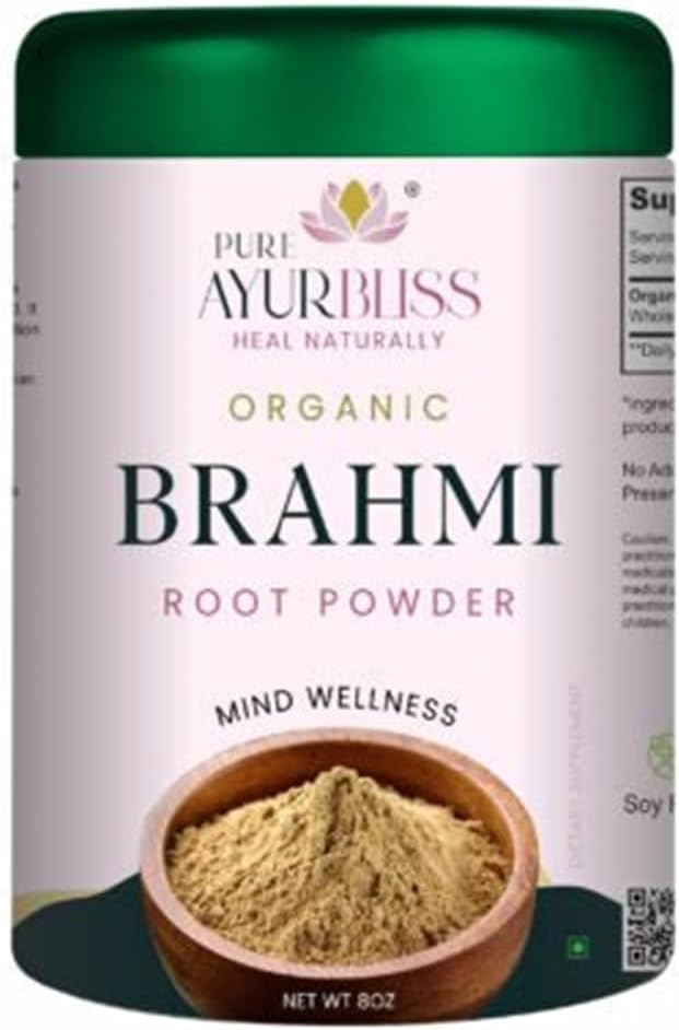 100% Organic Brahmi Powder Ayurvedic Bacopa Monnieri for Memory Focus and Nervous System Care Nootropic Brain Support Blend for Cognitive Wellness Gut Balance - 8oz Tin Box
