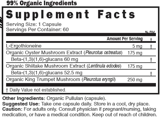 Nature's Fusions Nutri L - Ergothioneine Supplements with Organic Mushroom Complex - 5mg &amp 600mg Mushroom Extracts Oyster Shiitake King Trumpet 600 mg- 60 Capsules