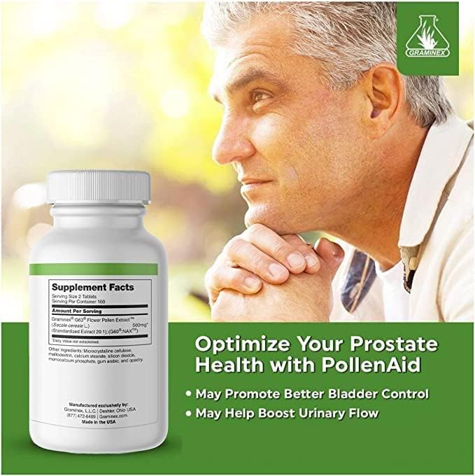 Graminex PollenAid Prostate Supplement: All Natural Prostate Support for Bladder Control &amp Urinary Tract Health Rye Pollen Extract Made in USA 200 Tablets