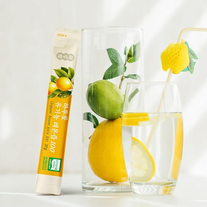 [30 Sticks] Organic 100% Pure NFC Whole Lemon Juice Sticks – 20g Each – Italian Lemon Cold Pressed Product of Korea Non-GMO No Sugar Added