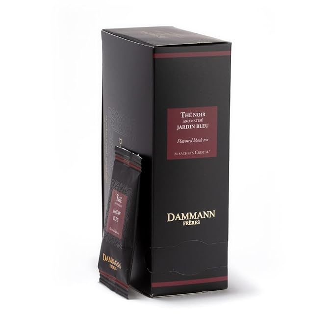 Dammann Freres Sachets Jardin Bleu Tea Bags Premium Gourmet French Black Tea Blend Strawberry Rhubarb Flavors Individually Wrapped 24 Count (Single Pack)