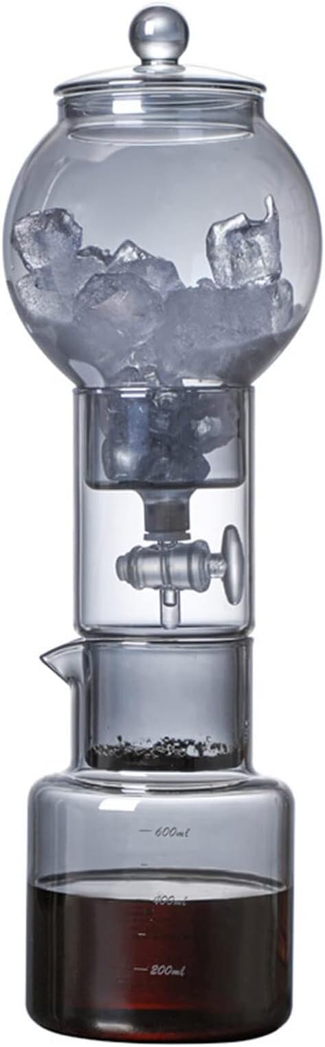 Cold Brew Drip Tower 600ml Ice Drip Glass Cold Brew Coffee Pot with Drip Speed Regulating Valve Drip Type Cold Extraction Coffee Machine for Home Office(Gray)