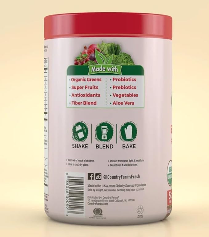 Country Farms Super Green Drink Berry Flavor 9.88 Oz (Pack of 2)