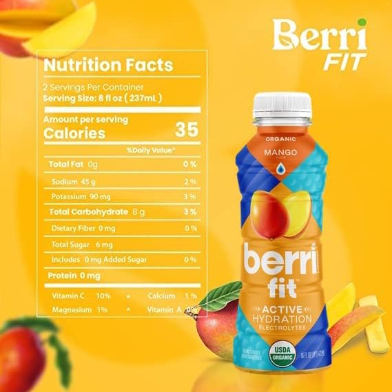 Berri Fit 3-Flavor Variety Pack | Organic Sports Drink Alternative | Natural Plant-Based Electrolytes - Certified Organic - Non-GMO - Low-Calorie Fitness Beverage - Paleo Friendly | 16oz | Pack of 12