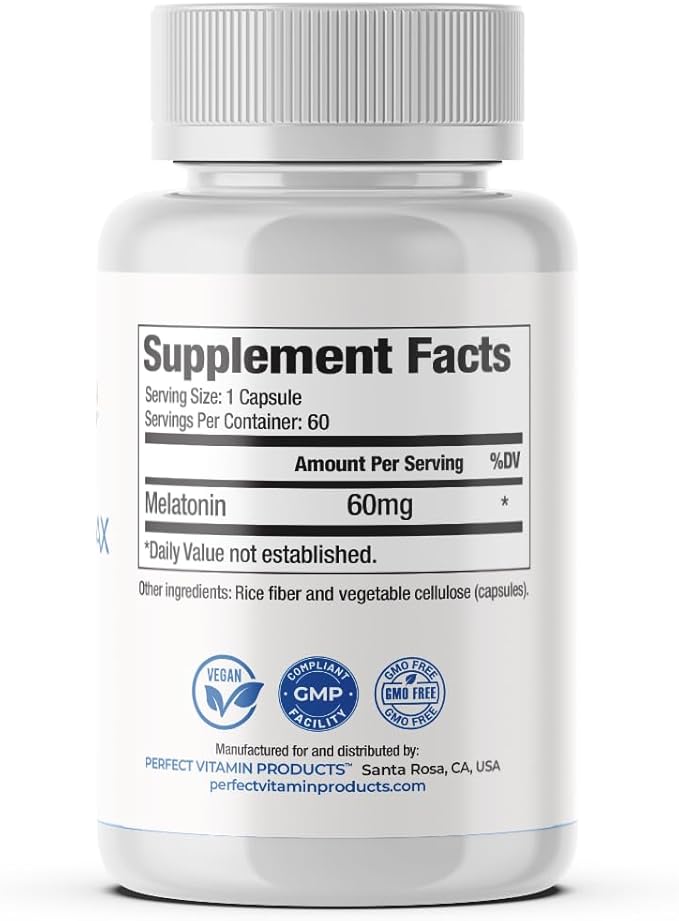 60mg Extra Strength Melatonin MAX - High Dosage Melatonin Vegan Non-GMO Gluten-Free (120 Capsules 2-Pack)