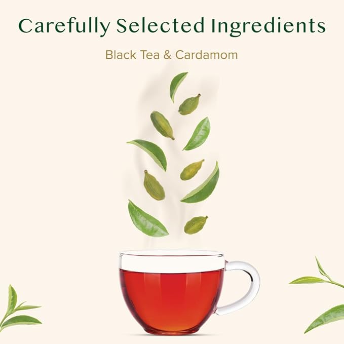 VAHDAM Cardamom Masala Chai Tea Bags (100 Count) Non GMO Gluten Free No Artificial Flavor | Blended w/Exotic Spices | Chai Tea | Resealable Ziplock Pouch