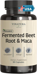 VINATURA Organic Fermented Beet Root with Maca 1200MG - USA Made and Tested 90 Capsules