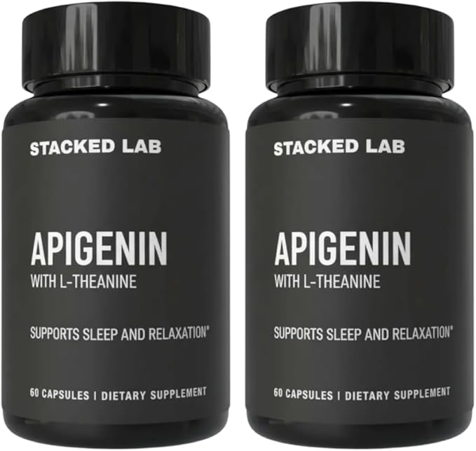 Apigenin with L-Theanine for Better Sleep | Premium Sleep Support Relaxation &amp Sleep Quality Aid | Non-Drowsy Melatonin Free – 120 Capsules