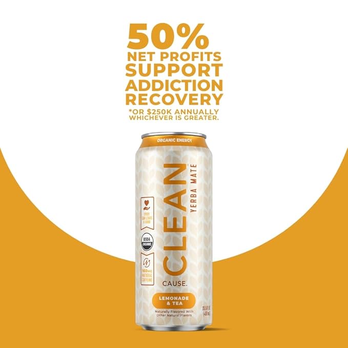 NEW! CLEAN Cause Lemonade &amp Tea and Mint &amp Honey USDA Organic Yerba Mate Tea (15.5oz cans 2-12-Pack Case) Non-Carbonated 160mg Caffeine