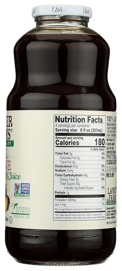 L&ampA Juice 32oz Glass Bottle (Pack of 4) Select Flavor Below (All Prune) by La-Co