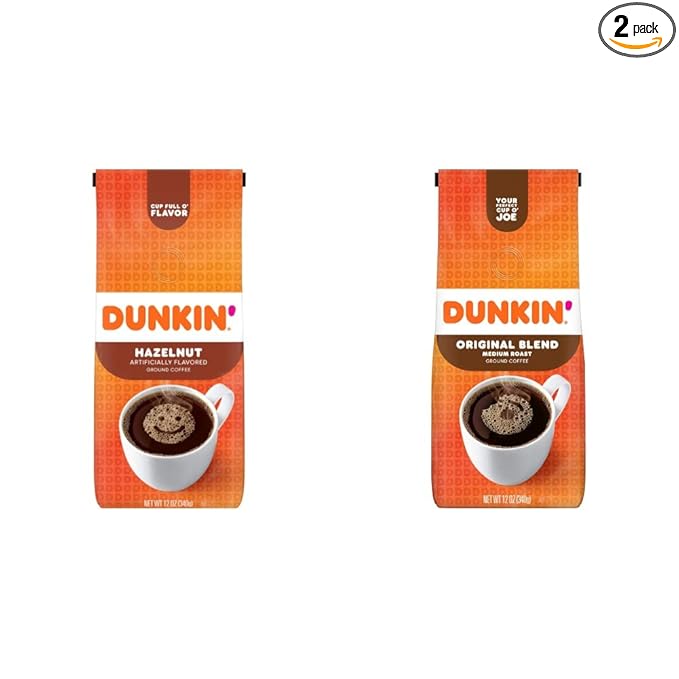 Dunkin' Hazelnut Flavored Ground Coffee and Original Blend Medium Roast Ground Coffee 12 Ounces