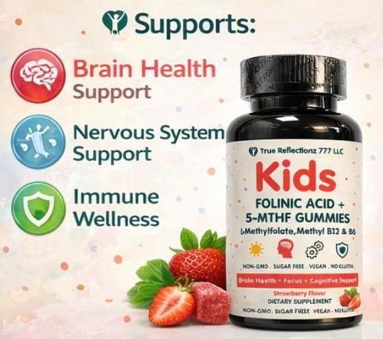 Folinic Acid Gummies for Kids &amp Adults – with L-Methylfolate Methyl B12 P5P B6 Magnesium Glycinate Vitamin D3 &amp C Methylated Folate Support for BrainFocus Mood &amp Cellular Health – 5-M