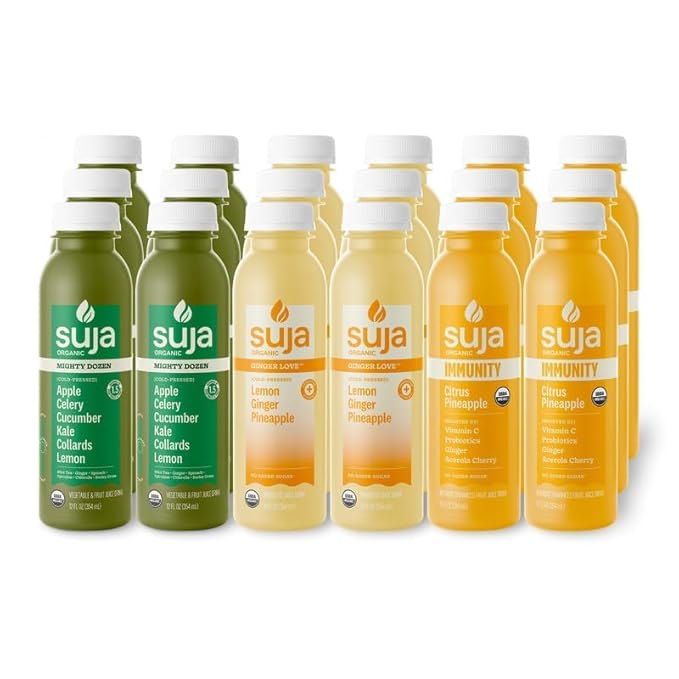 Suja Organic Juice Variety Pack | 6 Mighty Dozen 6 Ginger Love and 6 Citrus Immunity | Plant-Based &amp Gluten-Free (12 fl oz Pack of 18 total)