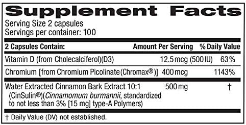 Tru-Nature Cinnamon Concentrate Cinsulin 500mg 200 Vegetarian Capsule 3 Months Supply