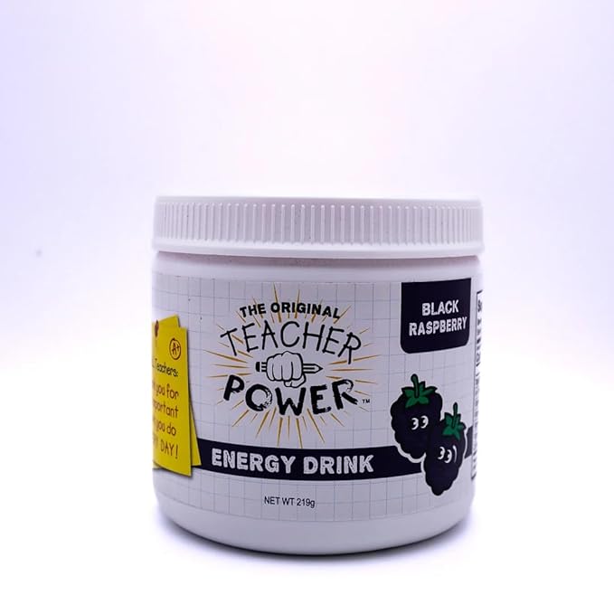 Teacher Power (The Original) Sugar Free Energy Drink 70/servings per Jar 100mg Caffeine with B Vitamins (Black Raspberry)