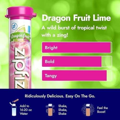 Zipfizz Daily Energy Drink Powder Dragon Fruit Lime 20 Pack | 3-in-1 Sustained Energy Rapid Hydration and Essential Vitamins | Sugar-Free | Electrolyte Powder | Contains Vitamin B-12 &amp Antioxi