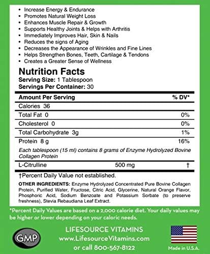 LifeSource Vitamins Collagen Liquid - Since 1992-16 fl oz - 30 Day Supply. Type 1 and 3 Collagen. Bones Joints Hair Skin Nails Wrinkles.