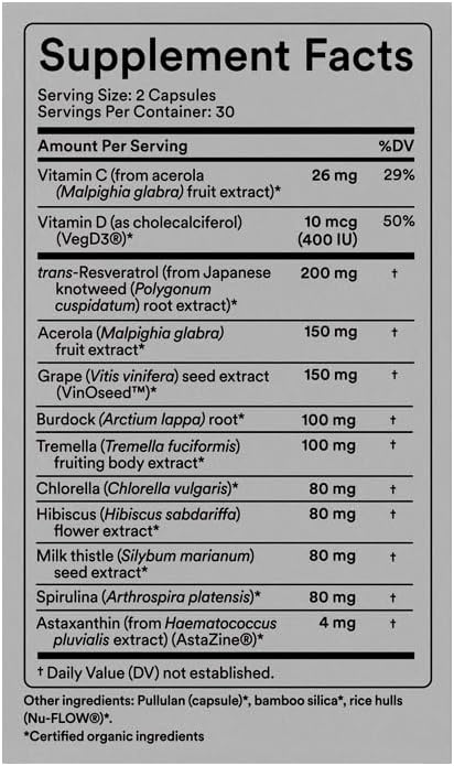Organic Vegan Collagen Builder - Vitamin C Trans-Resveratrol and Astaxanthin Supplement for Whole Body Collagen Support - Skin Elasticity Hydration &amp Radiance - 60 Capsules