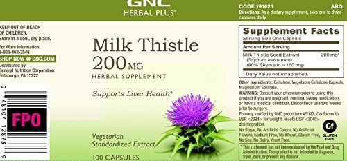 GNC Herbal Plus Milk Thistle 200mg Supplement Vegetarian Supports Healthy Liver Function 100 Servings
