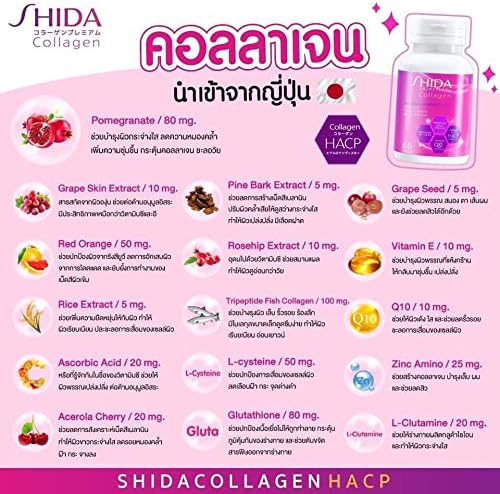 ชิดะคอลลาเจน shida Collagen Q10 Reduce Wrinkle Dark Spots Smooth 60 caps x 1 Bottle