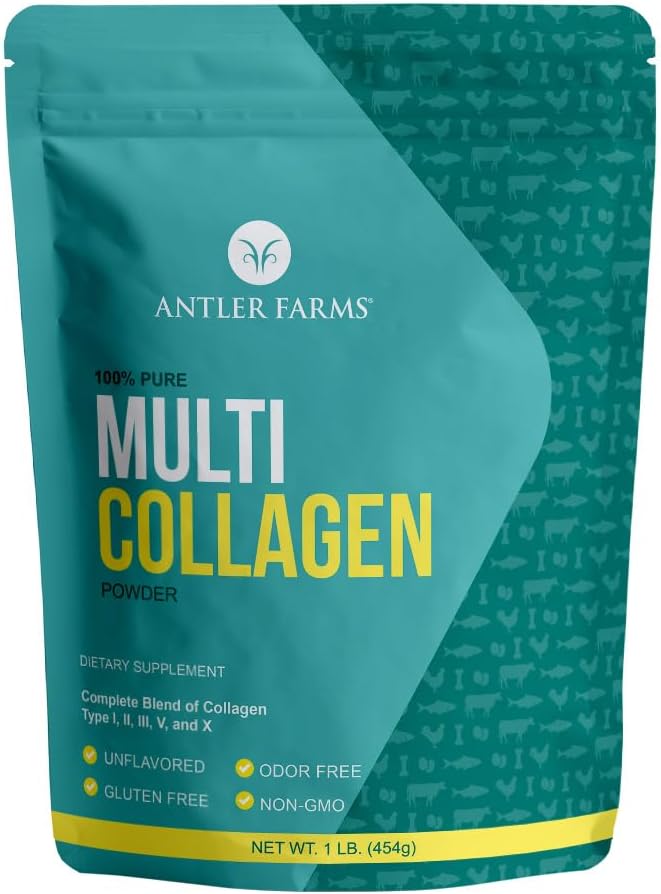 Antler Farms - Multi Collagen Protein Powder - 5 Types (I II III V and X) 100% Pure Hydrolyzed Collagen Peptides for Men and Women - Bioavailable Rapid Absorption - Unflavored - 1 lb