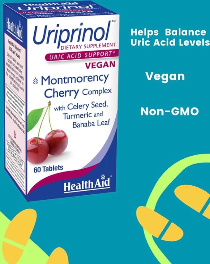 HealthAid Uriprinol® 60 Tablets – Twice‑Daily Antioxidant Uric Acid Cleanse with Montmorency Cherry Celery Seed Turmeric &amp Banaba Leaf – Vegan Non‑GMO