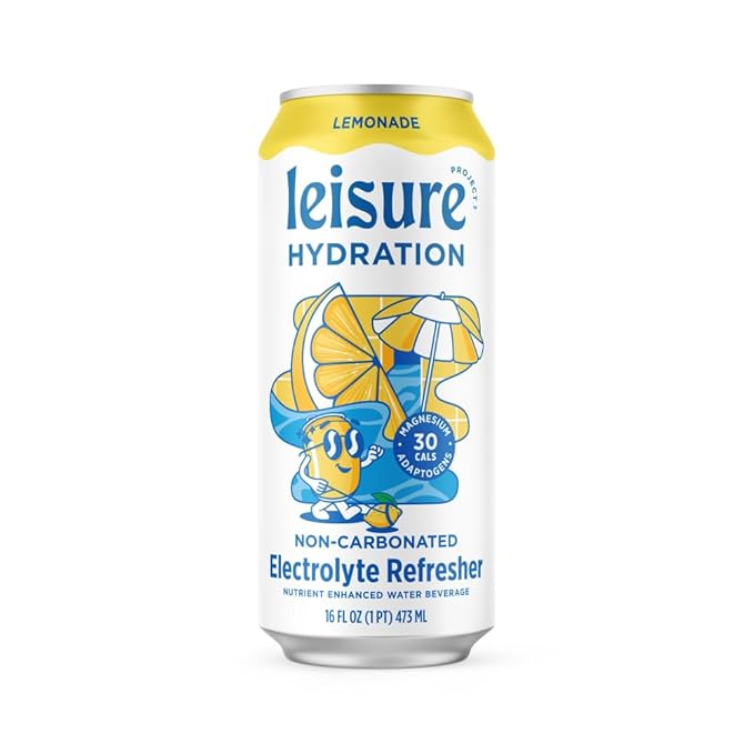 Leisure Hydration Non-Carbonated Electrolyte Refresher Lemonade Flavor - Low Sugar Nutrient Enhanced Water Beverage - Get The Best Hydration Packed w/ Magnesium &amp Ashwagandha For Mood &amp Stres