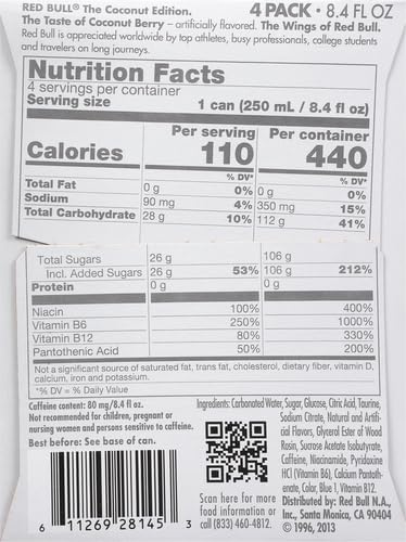 Red Bull Coconut Edition Energy Drink Coconut Berry with 80mg Caffeine plus Taurine &amp B Vitamins 8.4 Fl Oz Pack of 12 Cans