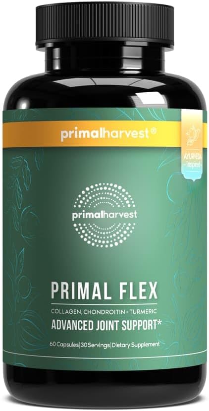 Primal Harvest Primal Flex with Turmeric Hyaluronic Acid Type II Collagen and Boswellia for Joint Comfort Flexibility and Mobility Support (60 Count (1 Pack))