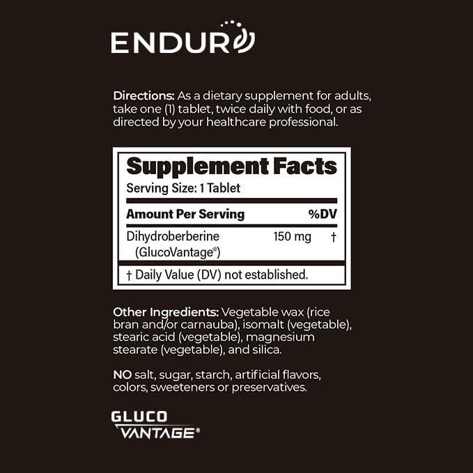 Endur Dihydroberberine SR Helps Support Blood Sugar Health Metabolism &amp A Healthy Weight Gluten Free 150mg (180 Tablets)