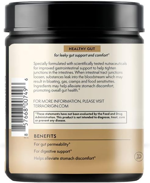 TERRA ORIGIN Healthy Gut Peach Banana | 30-Servings with L-Glutamine Zinc Glucosamine Slippery Elm Bark Marshmallow Root and More!